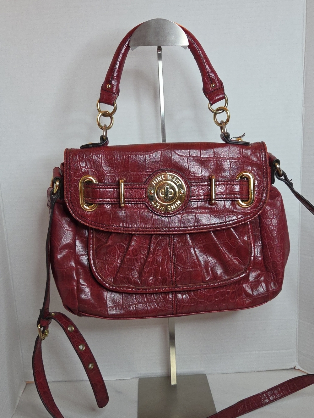 Nine West Red Croc-Embossed Shoulder Satchel